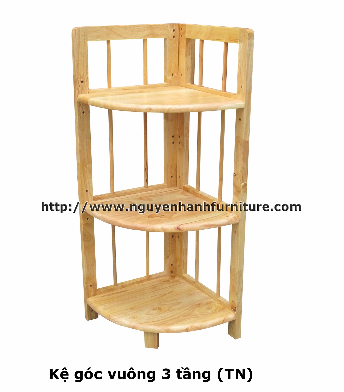 Name product: Square corner shelf 3 floors (Natural) - Dimensions: 36 x 36 x 91 (H) - Description: Wood natural rubber (Natural)